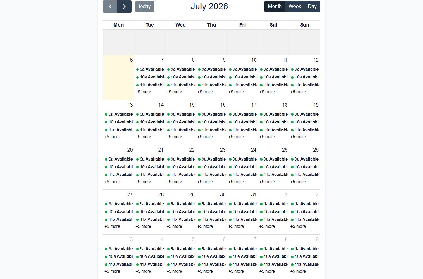 Open your trainer’s booking link and tap a green “Available” slot (or drag across a few).